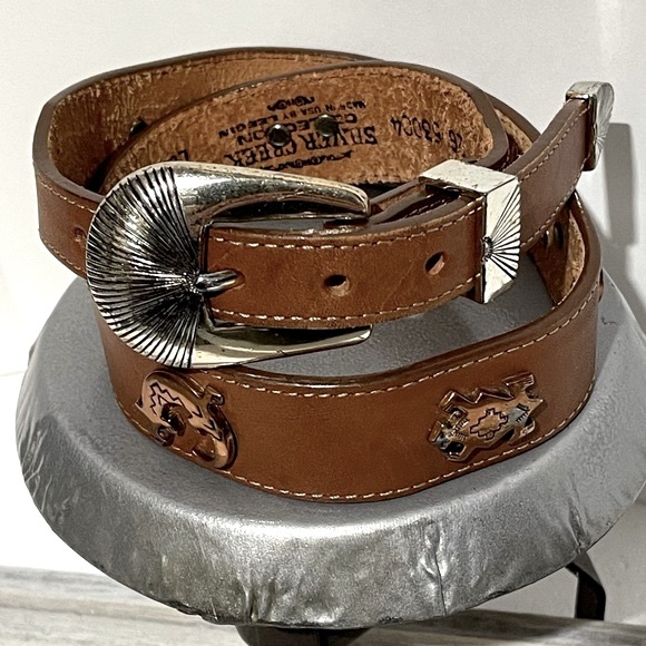 Silver Creek Collection Brown Leather Silver Charm Western Belt Size Small - Picture 6 of 16